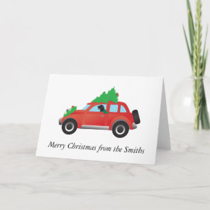Flat-Coated Retriever Dog Driving Christmas Car Holiday Card