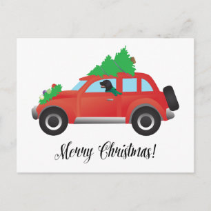 Flat-Coated Retriever Dog Driving Christmas Car Holiday Postcard