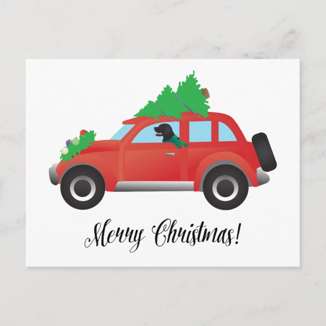 Flat-Coated Retriever Dog Driving Christmas Car Holiday Postcard (Front)