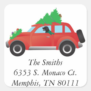 Flat-Coated Retriever Dog Driving Christmas Car Square Sticker
