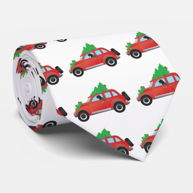 Flat-Coated Retriever Dog Driving Christmas Car Tie (Rolled)