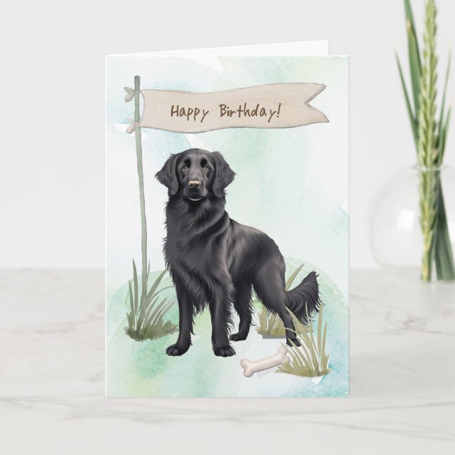 Flat Coated Retriever Dog Under Birthday Sign Card (Front)