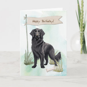 Flat Coated Retriever Dog Under Birthday Sign Card