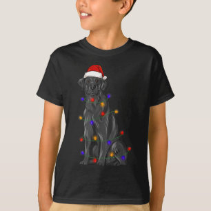 Flat Coated Retriever Dog Wearing Christmas Hat Li T-Shirt