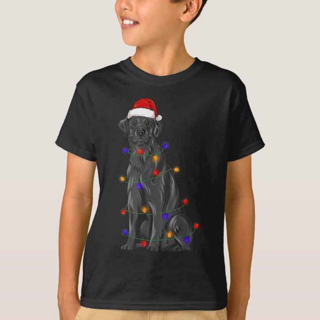 Flat Coated Retriever Dog Wearing Christmas Hat Li T-Shirt (Front)