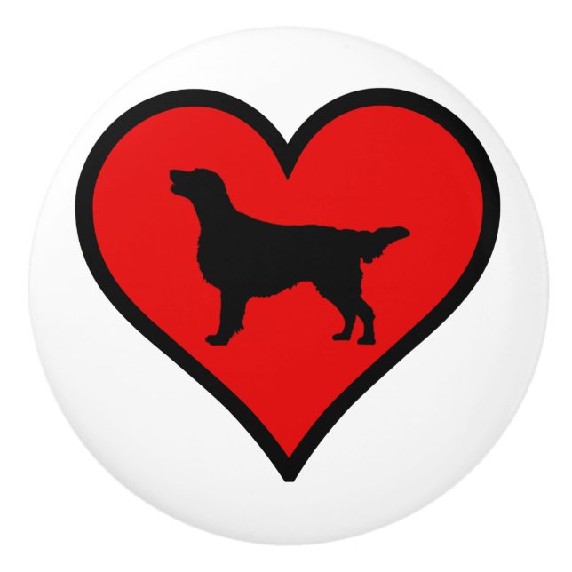 Flat-Coated Retriever Heart Love Dogs Ceramic Knob (Front)