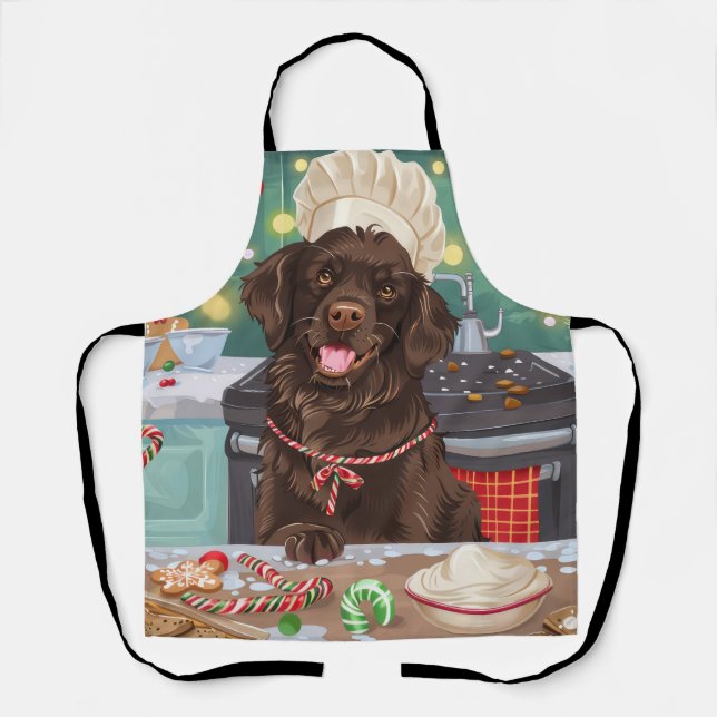 Flat-Coated Retriever Holiday Baking: Christmas Apron (Front)