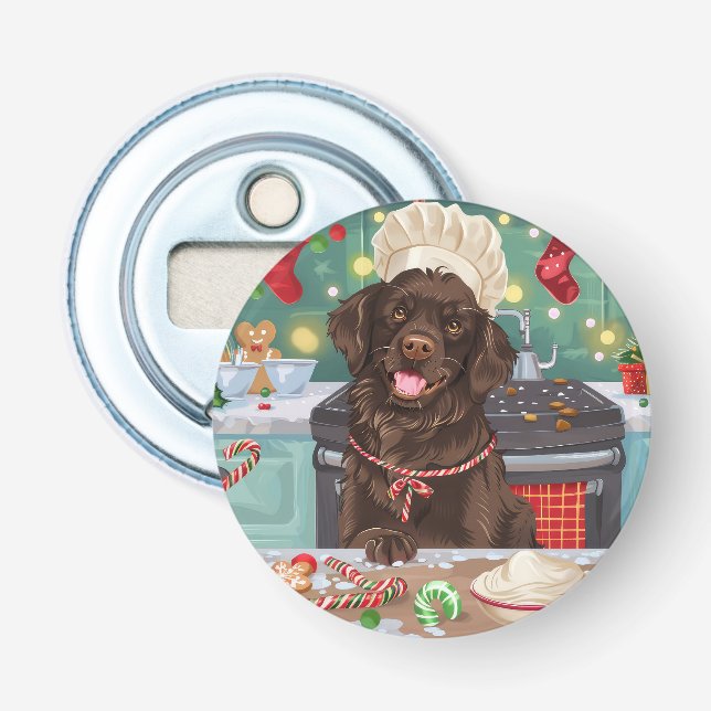 Flat-Coated Retriever Holiday Baking: Christmas Bottle Opener (Front)