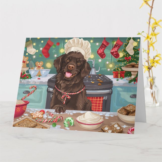 Flat-Coated Retriever Holiday Baking: Christmas Card (Yellow Flower)