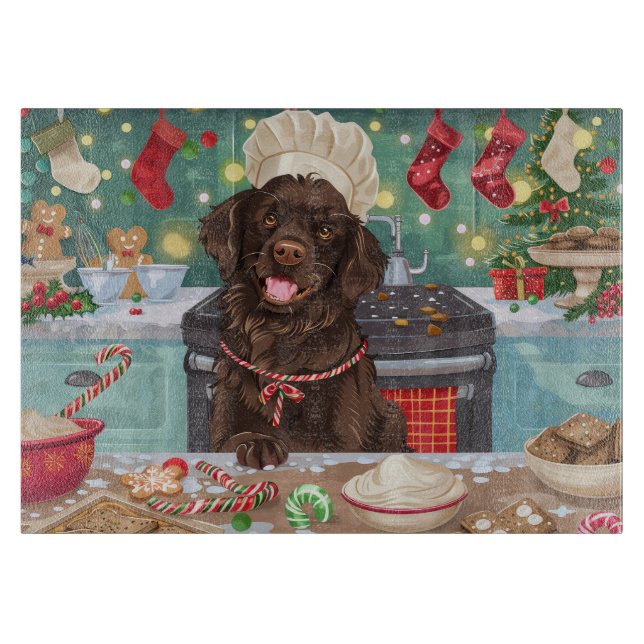 Flat-Coated Retriever Holiday Baking: Christmas Cutting Board (Front)