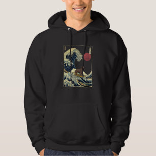 Flat Coated Retriever Japanese Kanagawa Wave  Surf Hoodie