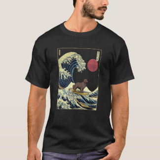 Flat Coated Retriever Japanese Kanagawa Wave  Surf T-Shirt