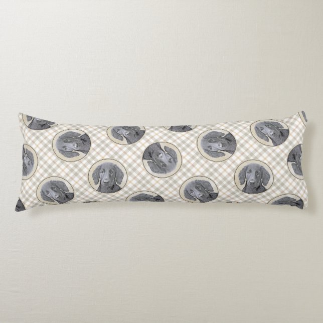 Flat-Coated Retriever Painting Black Pet Dog Art Body Cushion (Front)