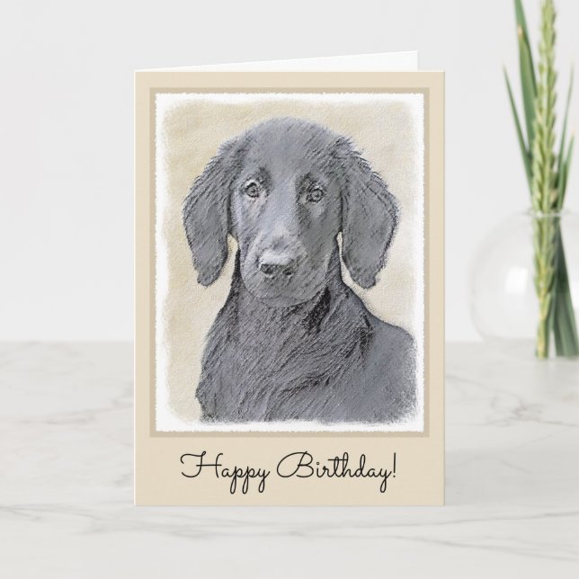 Flat-Coated Retriever Painting - Cute Original Dog Card (Front)