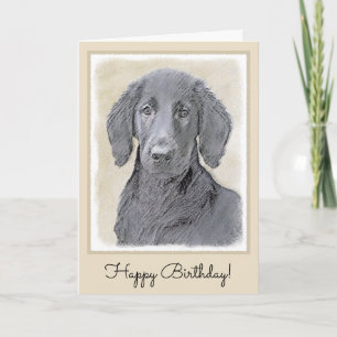 Flat-Coated Retriever Painting - Cute Original Dog Card