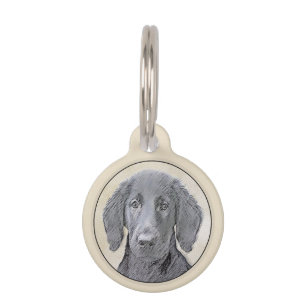 Flat-Coated Retriever Painting - Cute Original Dog Pet Tag