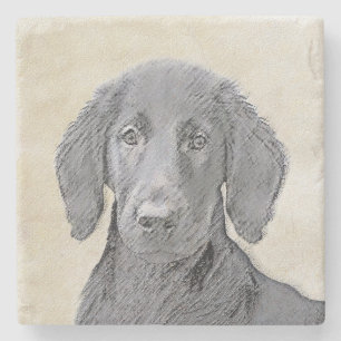 Flat-Coated Retriever Painting - Cute Original Dog Stone Coaster