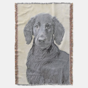 Flat-Coated Retriever Painting - Cute Original Dog Throw Blanket
