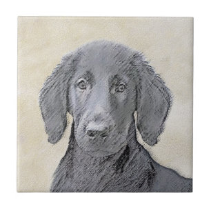 Flat-Coated Retriever Painting - Cute Original Dog Tile