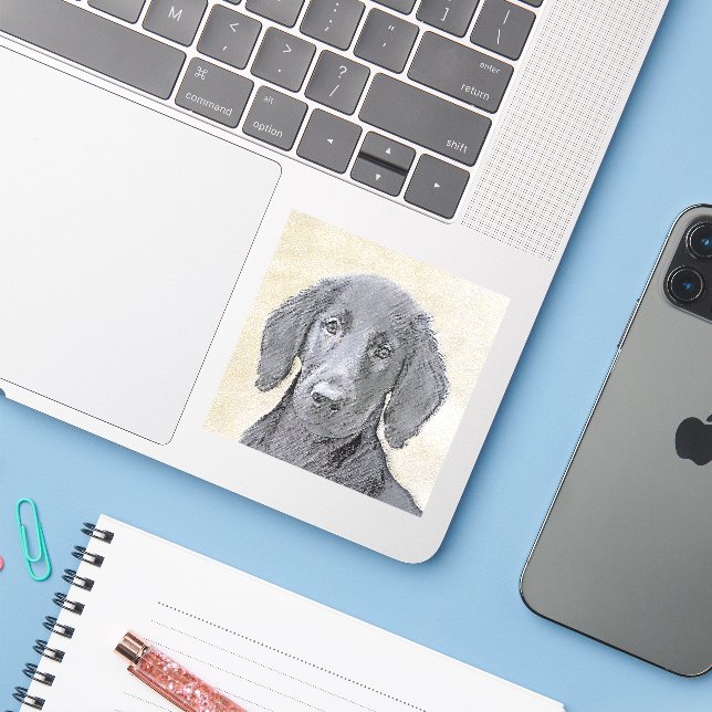 Flat-Coated Retriever Painting - Original Dog Art (Laptop w/ iPhone)