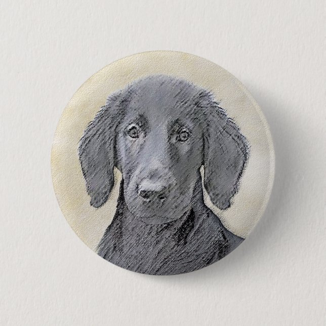 Flat-Coated Retriever Painting - Original Dog Art 6 Cm Round Badge (Front)