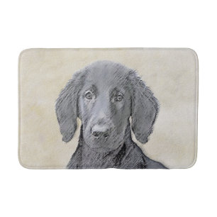 Flat-Coated Retriever Painting - Original Dog Art Bath Mat