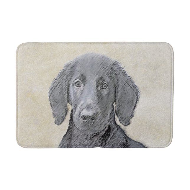 Flat-Coated Retriever Painting - Original Dog Art Bath Mat (Front)