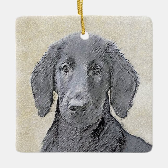 Flat-Coated Retriever Painting - Original Dog Art Ceramic Ornament (Front)