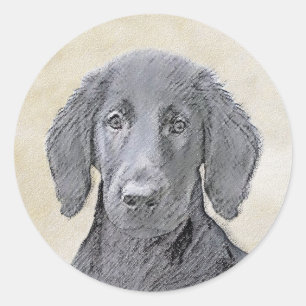 Flat-Coated Retriever Painting - Original Dog Art Classic Round Sticker