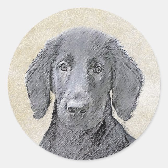 Flat-Coated Retriever Painting - Original Dog Art Classic Round Sticker (Front)