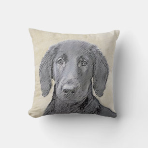Flat-Coated Retriever Painting - Original Dog Art Cushion