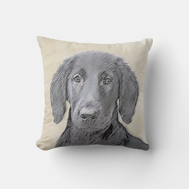 Flat-Coated Retriever Painting - Original Dog Art Cushion (Front)