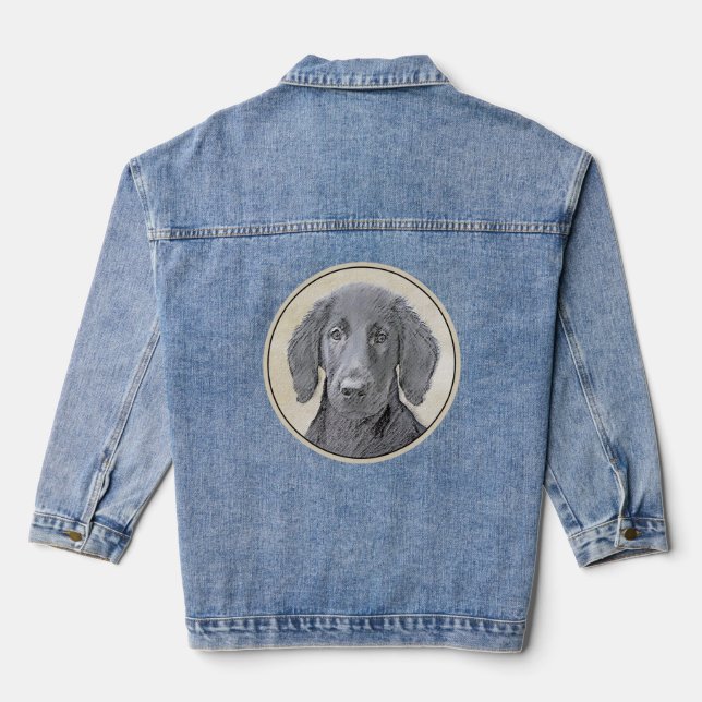 Flat-Coated Retriever Painting - Original Dog Art Denim Jacket (Back)