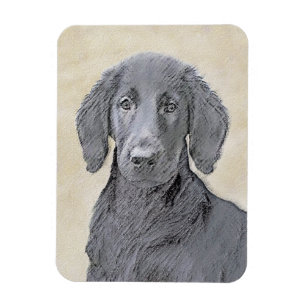 Flat-Coated Retriever Painting - Original Dog Art Magnet
