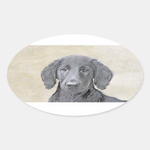 Flat-Coated Retriever Painting - Original Dog Art Oval Sticker