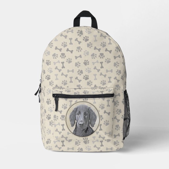 Flat-Coated Retriever Painting - Original Dog Art Printed Backpack (Front)