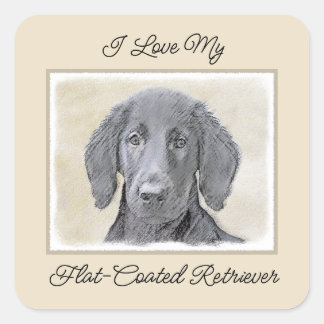 Flat-Coated Retriever Painting - Original Dog Art Square Sticker
