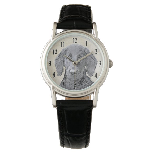 Flat-Coated Retriever Painting - Original Dog Art Watch (Front)