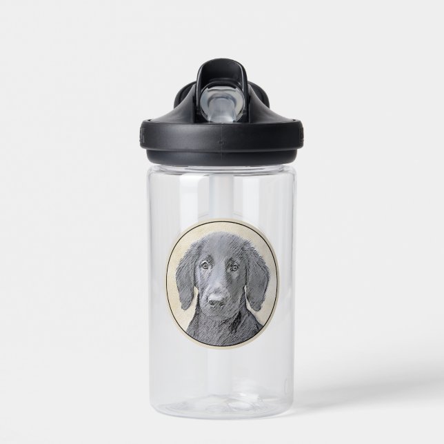 Flat-Coated Retriever Painting - Original Dog Art Water Bottle (Front)