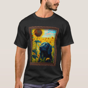 Flat Coated Retriever Painting Sunflower Flower Mo T-Shirt
