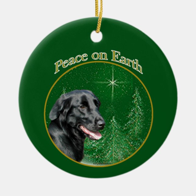 Flat-Coated Retriever Peace Keychain Ceramic Tree Decoration (Front)