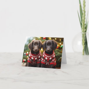 Flat Coated Retriever Puppies Christmas Card