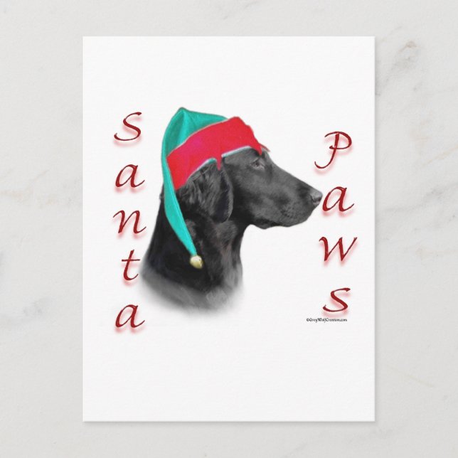 Flat Coated Retriever Santa Paws Holiday Postcard (Front)