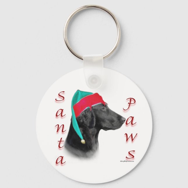 Flat Coated Retriever Santa Paws Key Ring (Front)