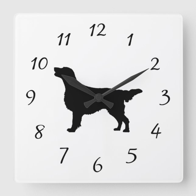 Flat-Coated Retriever Silhouette Love Dogs Square Wall Clock (Front)
