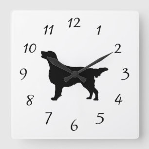 Flat-Coated Retriever Silhouette Love Dogs Square Wall Clock