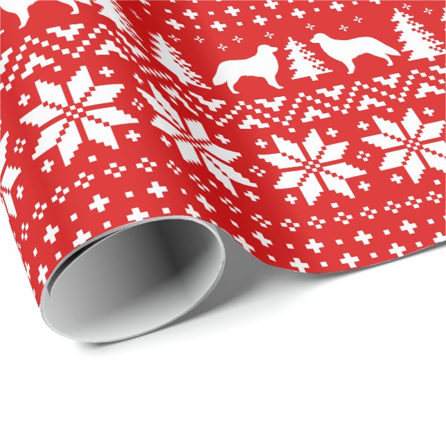 Flat Coated Retriever Silhouettes Dogs Christmas Wrapping Paper (Roll Corner)