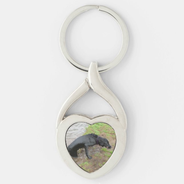 flat coated retriever wet key ring (Front)