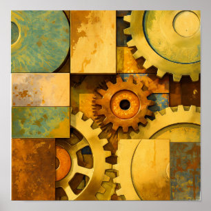 Flat Color Aged Metal Steampunk Industrial Design Poster