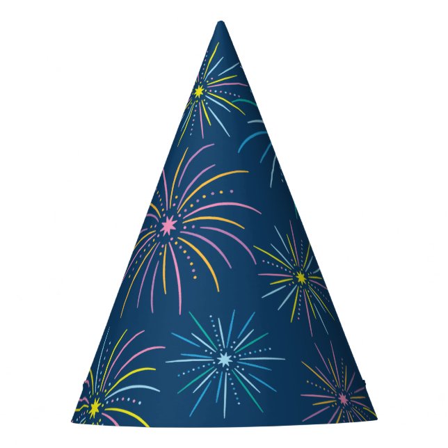 Flat Colourful New Year Celebration Pattern - Blue Party Hat (Front)
